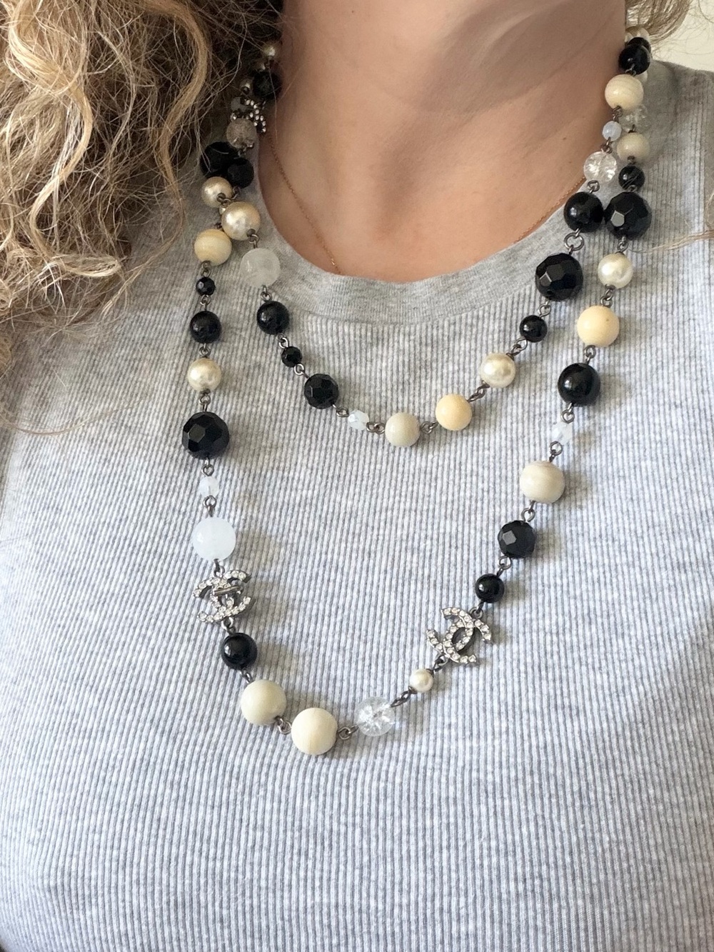 Chanel Beaded & Crystal CC Logo Necklace